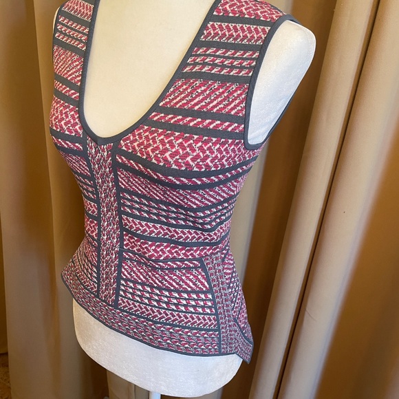 NEW! BCBG Maxazria Alonya Pink Grey Knit Peplum Top Size XS NWOT! - Picture 3 of 10